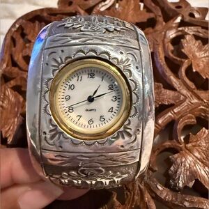 Storyteller Sterling Silver watch cuff/mother of pearl face